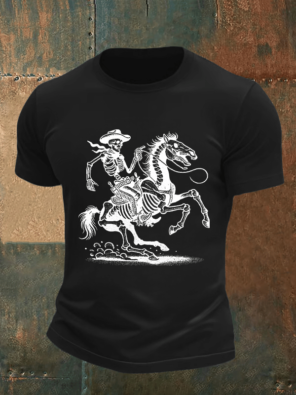 Men's Cowboy Skull FDT Print Casual T-shirt