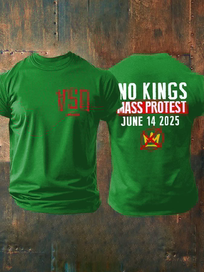 Retro Man's Upside Down USA No Kings Mass Protest June 14 2025 Print T-Shirt