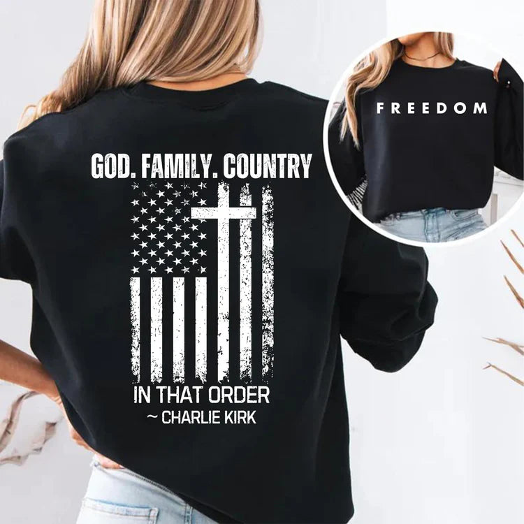 Women's God Family Country Crew Neck Sweatshirt