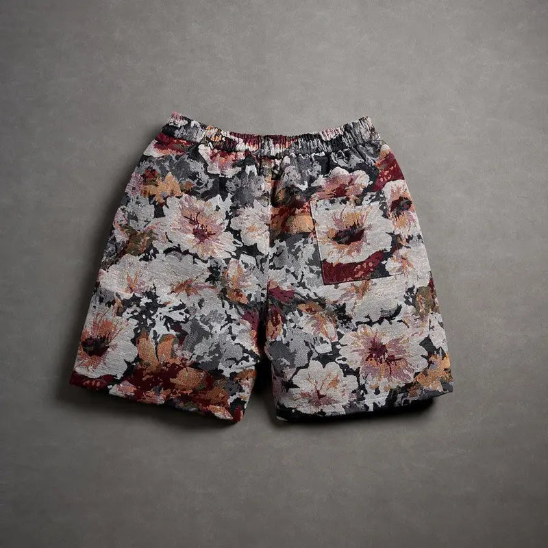 Unisex Retro Floral Jacquard Shorts