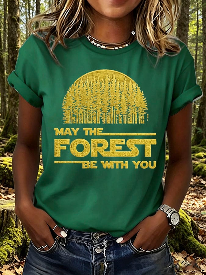 Women's Retro May The Forest Be With You Print T-Shirt