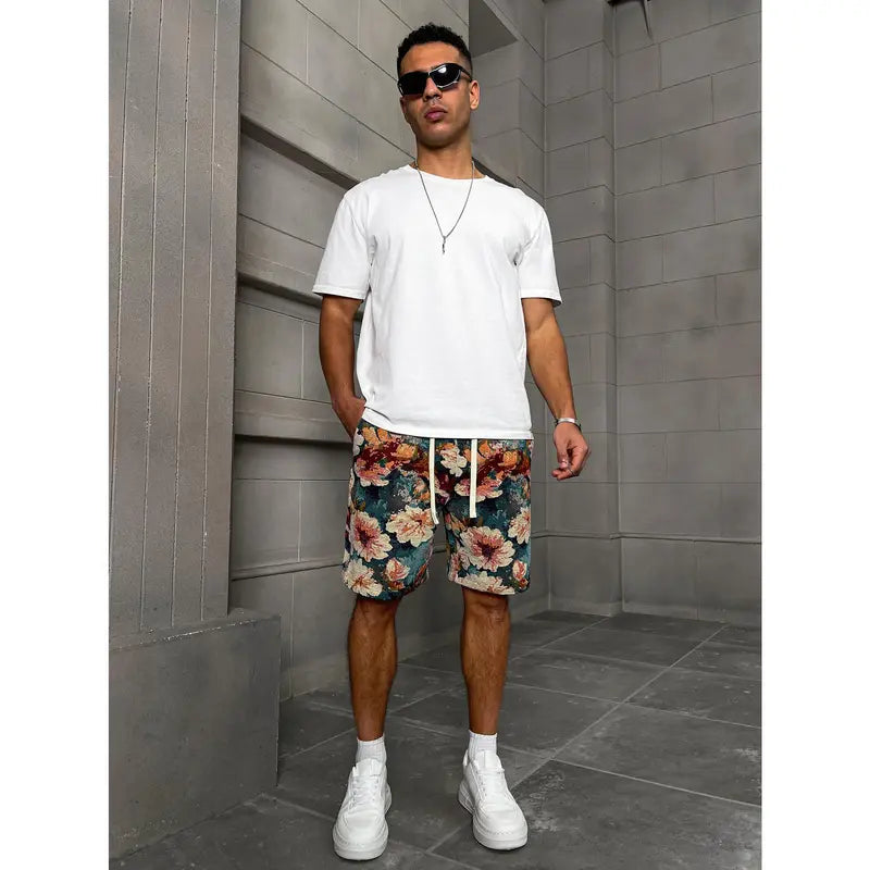 Unisex Retro Floral Jacquard Shorts