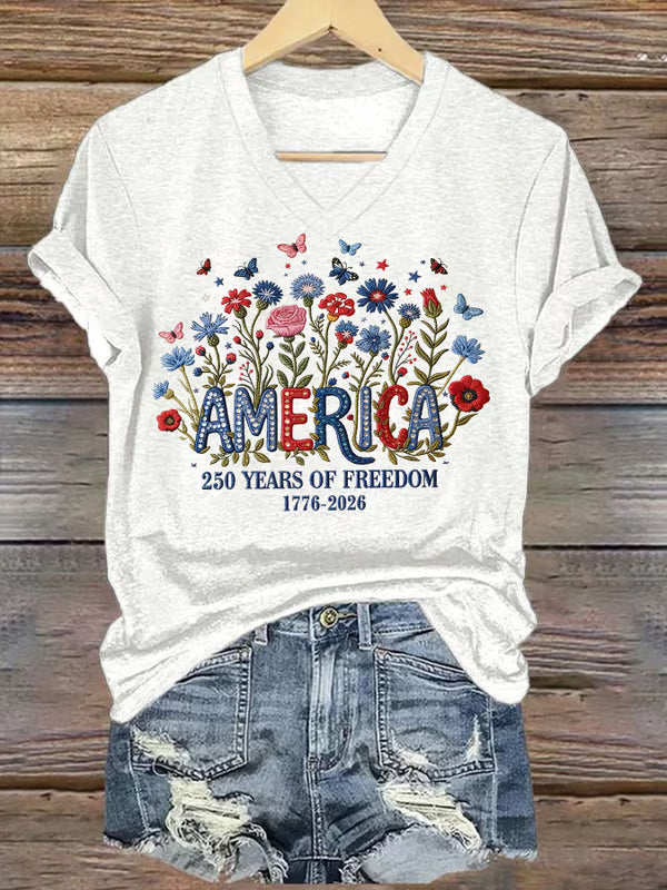 Women's casual retro American 250th T-shirt