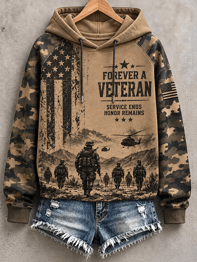 🎖️Women's "Proud Veteran" Comfortable Retro Hooded Sweatshirt