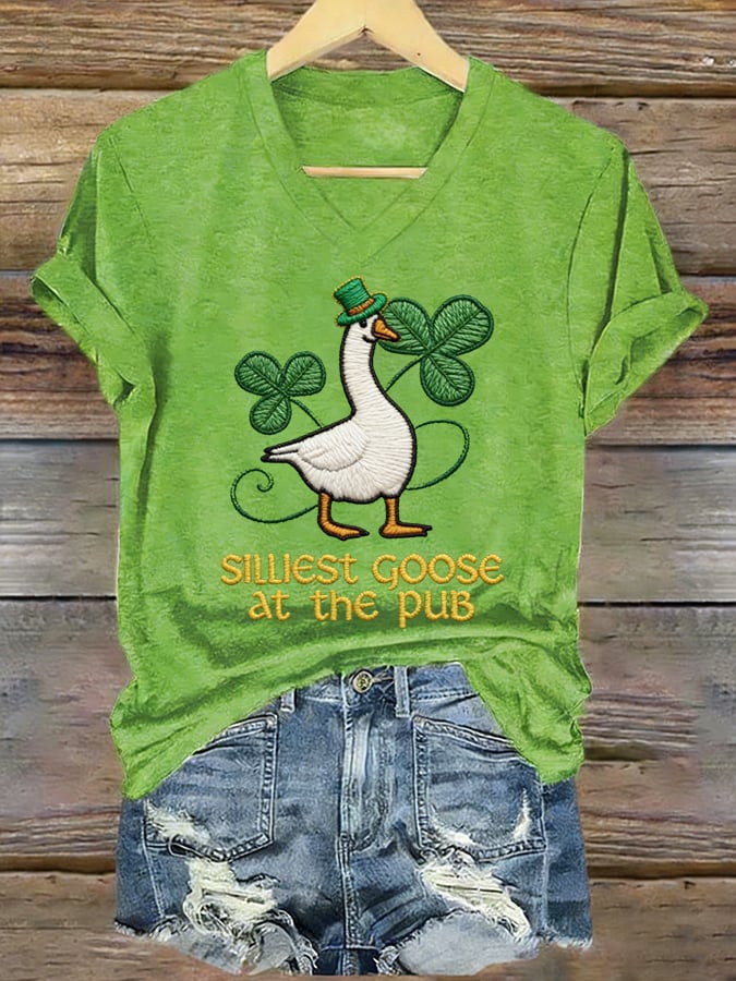 Women's vintage St. Patrick's Day print casual T-shirt