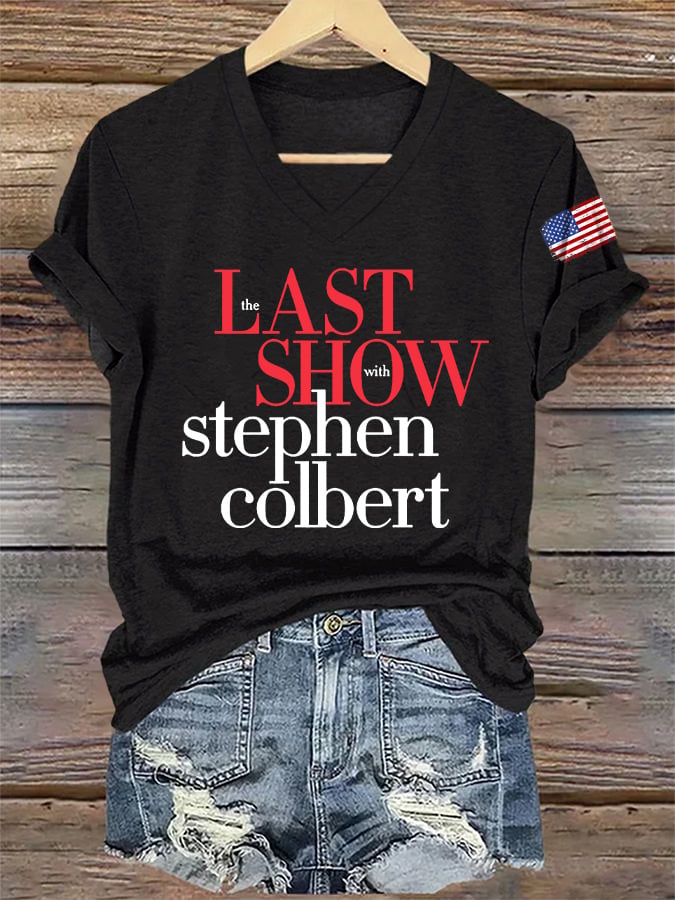 V-Neck Retro Last Show Print T-Shirt