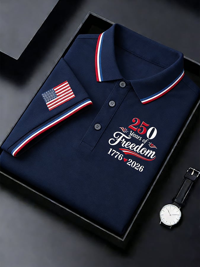 Men's Retro 250th Anniversary of the United States Print Independence Day Cross Print Polo Shirt