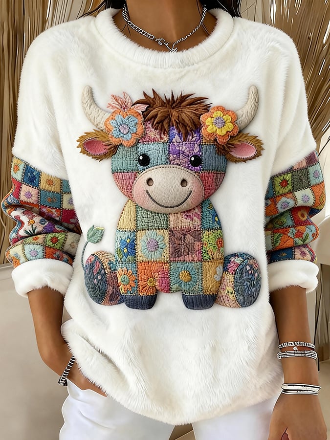 Women'S Cute Animal Highland Cow Print Sweatshirt