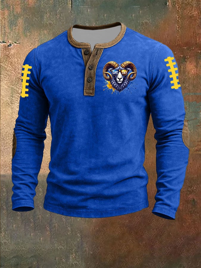 Men's Football Print Henley Top