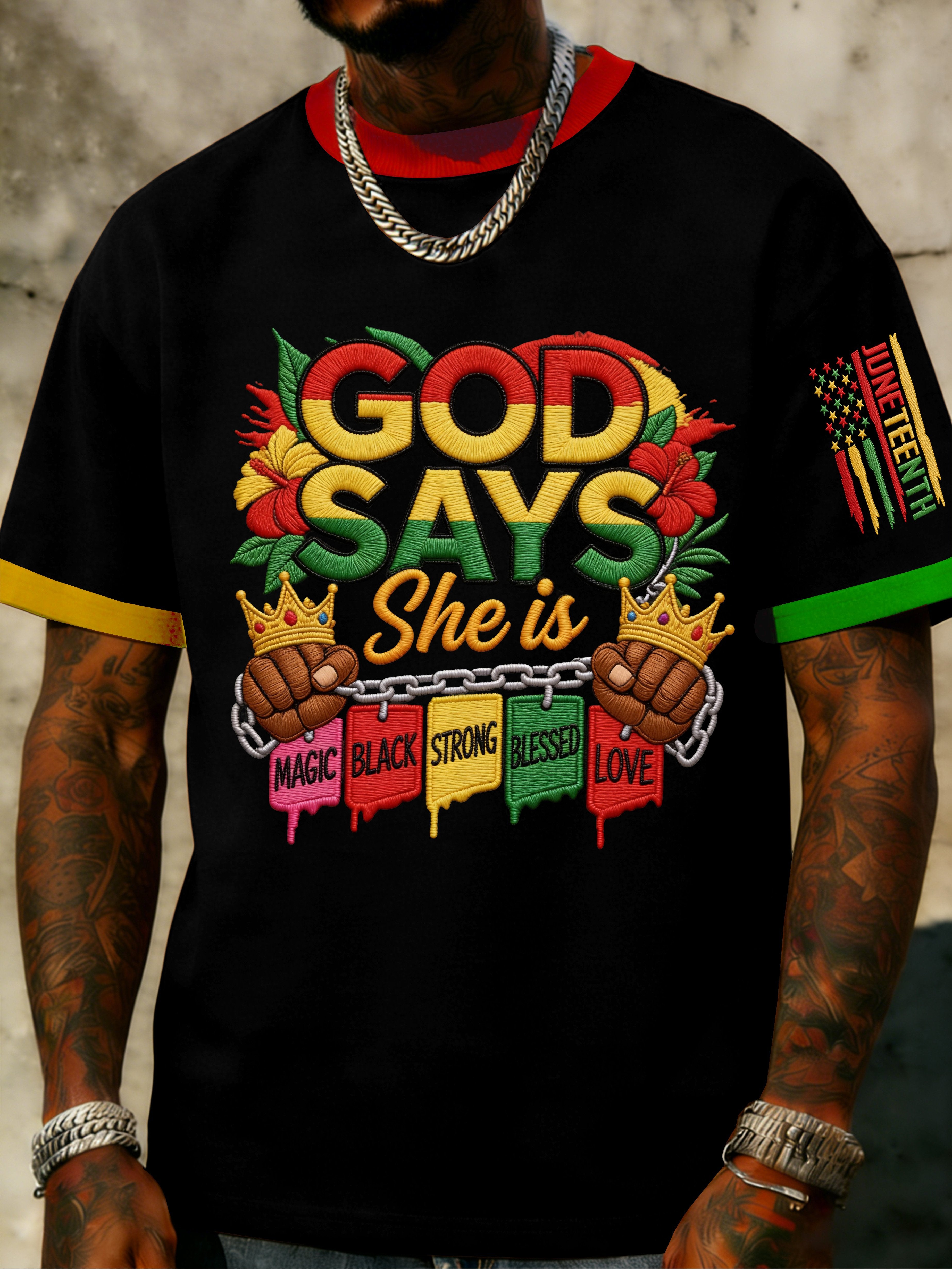 African-American Men's Juneteenth Print Crewneck Top