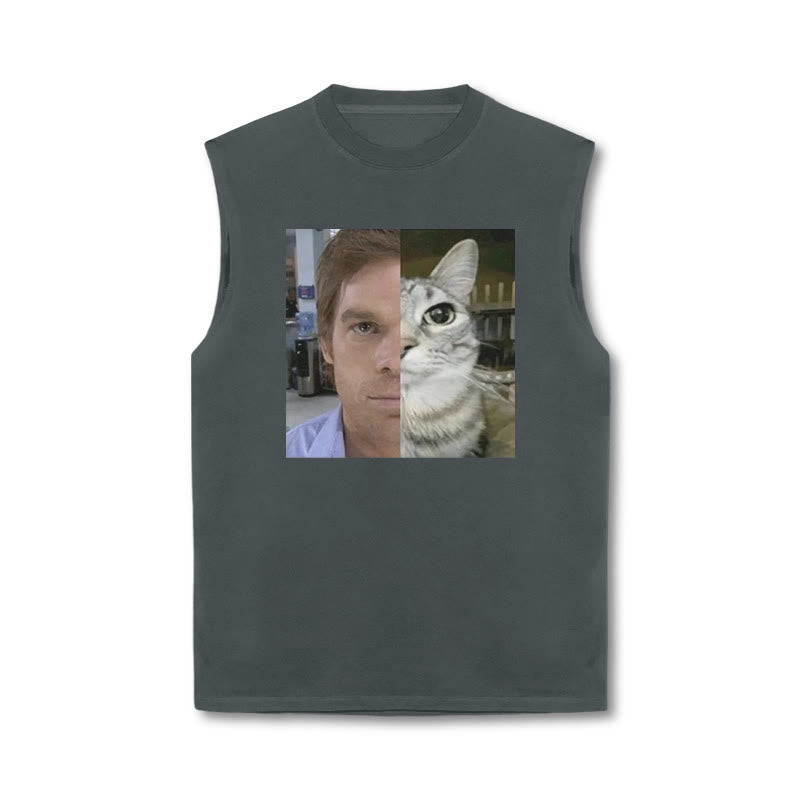 Unisex Patchwork Cat Print Tank Top