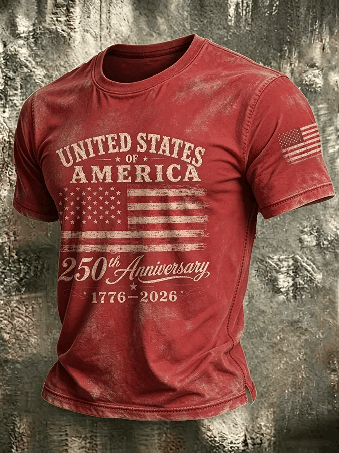 Men's USA 1776-2026 Freedom Printed Casual T-shirt