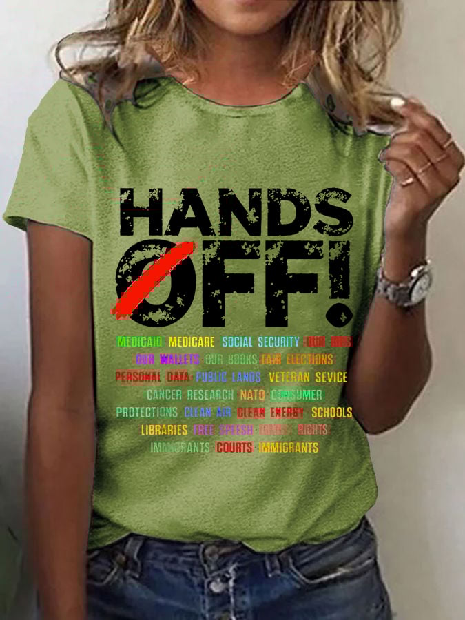 Women's Hands Off Protest Print Casual T-Shirt