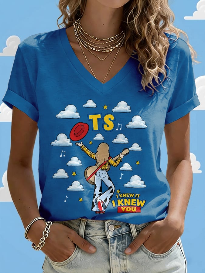 V-Neck Retro I Knew It Print T-Shirt