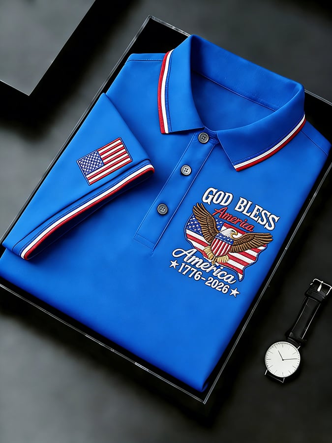Men's Retro 250th Anniversary of the United States Print Independence Day Cross Print Polo Shirt