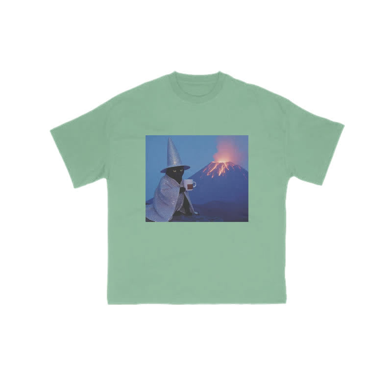 Unisex Witch Cat Art Print T-shirt