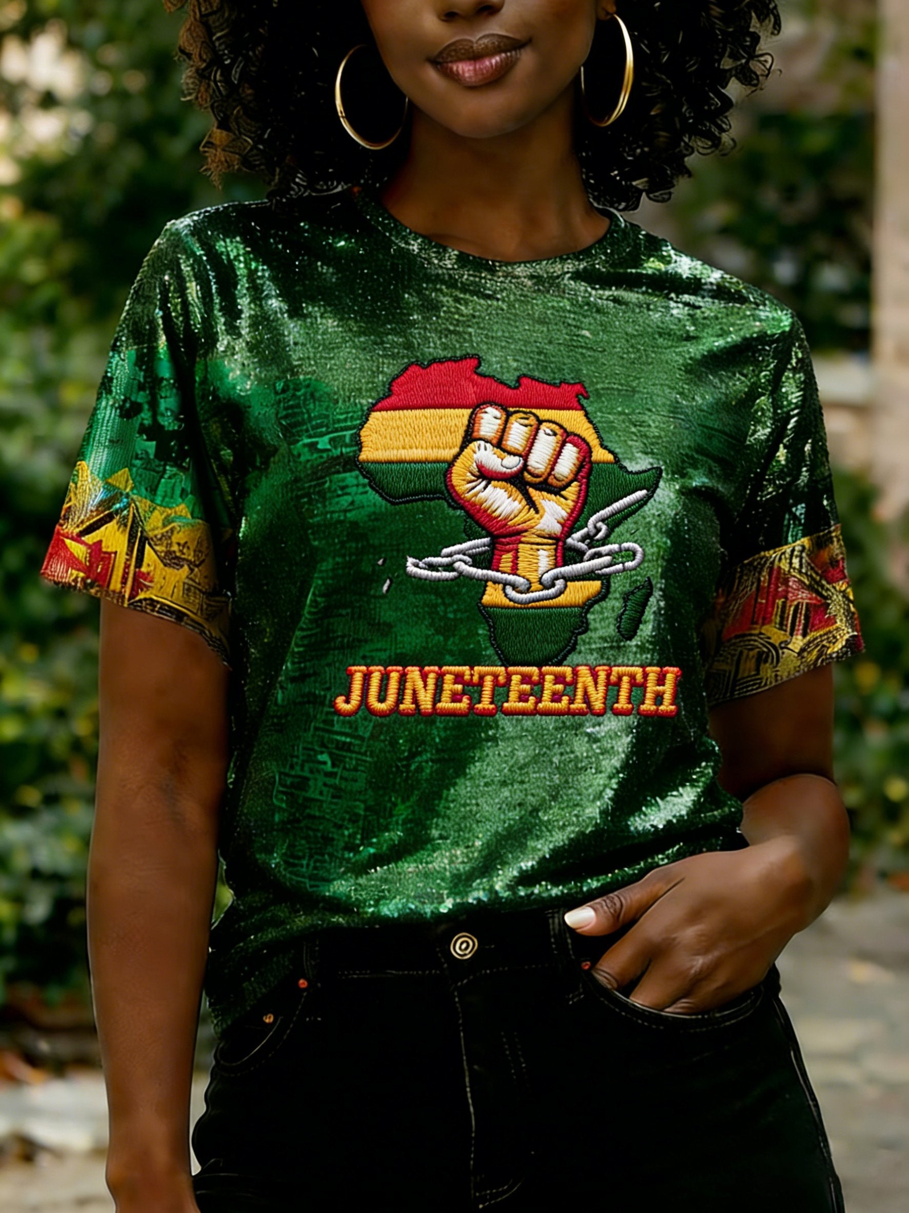 Women's Black Casual June Festival Printed Short-Sleeve Crew Neck T-Shirt