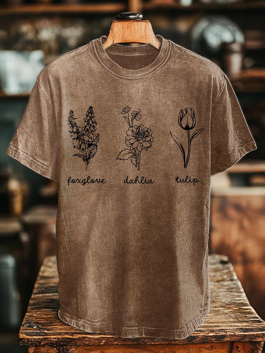 Unisex Floral Fdt Cotton Multicolor Washed T-Shirt