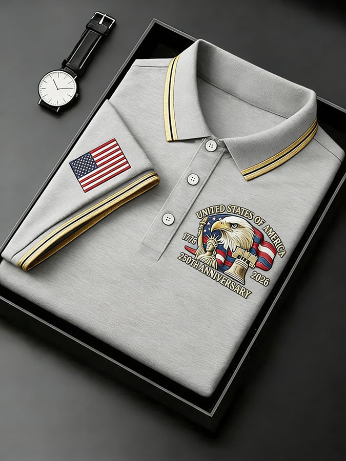 Men's Retro 250th Anniversary of the United States Print Independence Day Cross Print Polo Shirt
