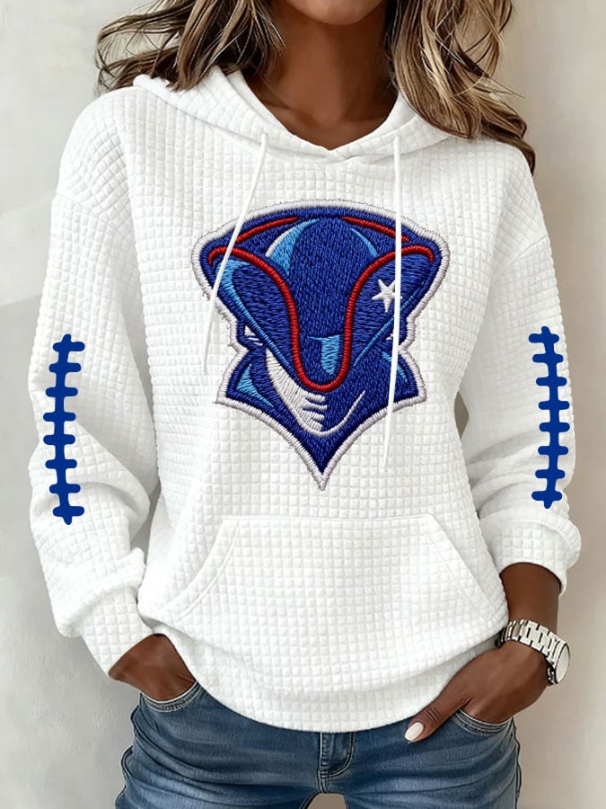 Women's Football Print Waffle Fabric Hooded Sweatshirt