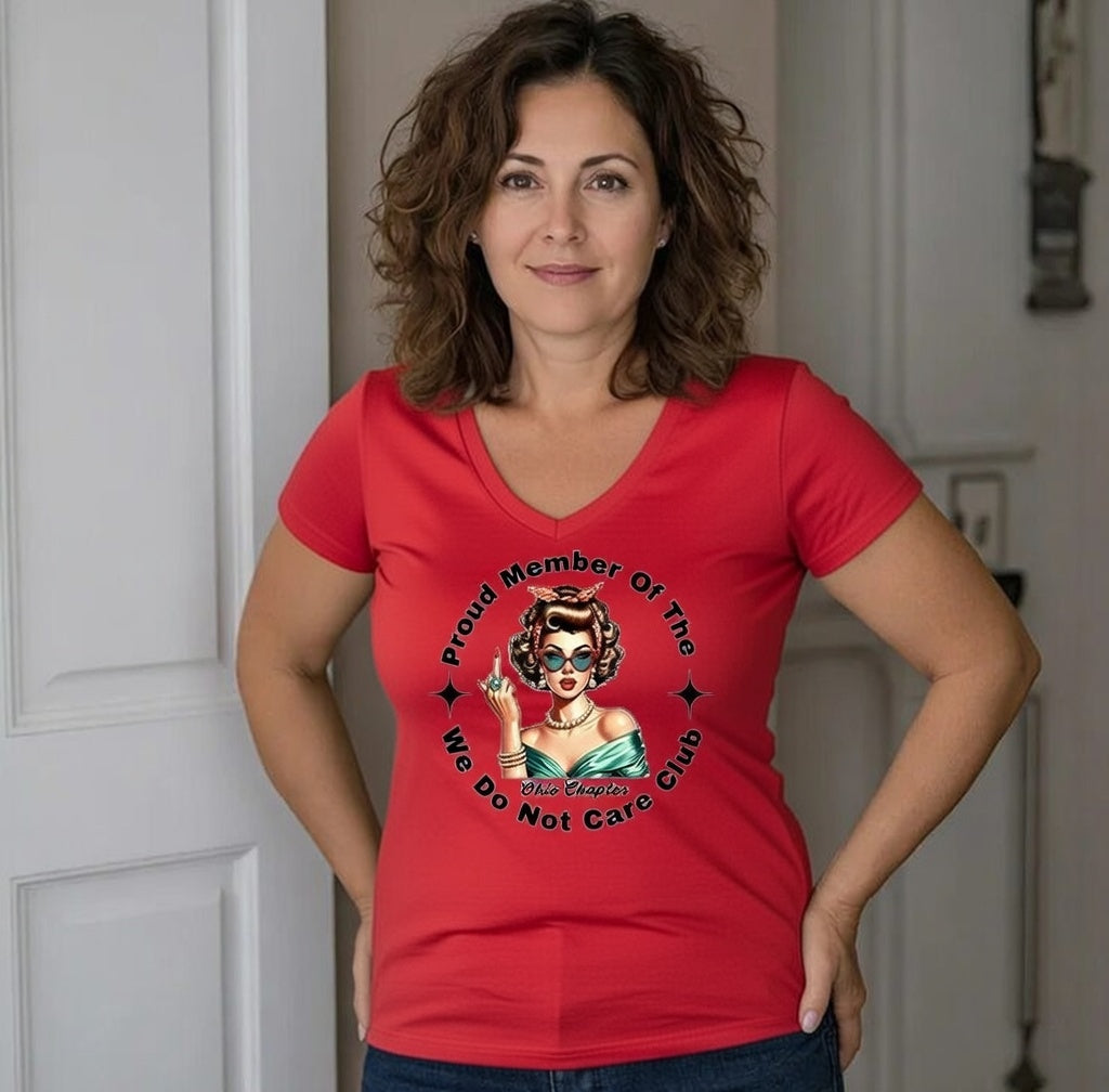 V-Neck Retro Funny Proud Member Of We Do Not Care Menopause Perimenopause Print T-Shirt