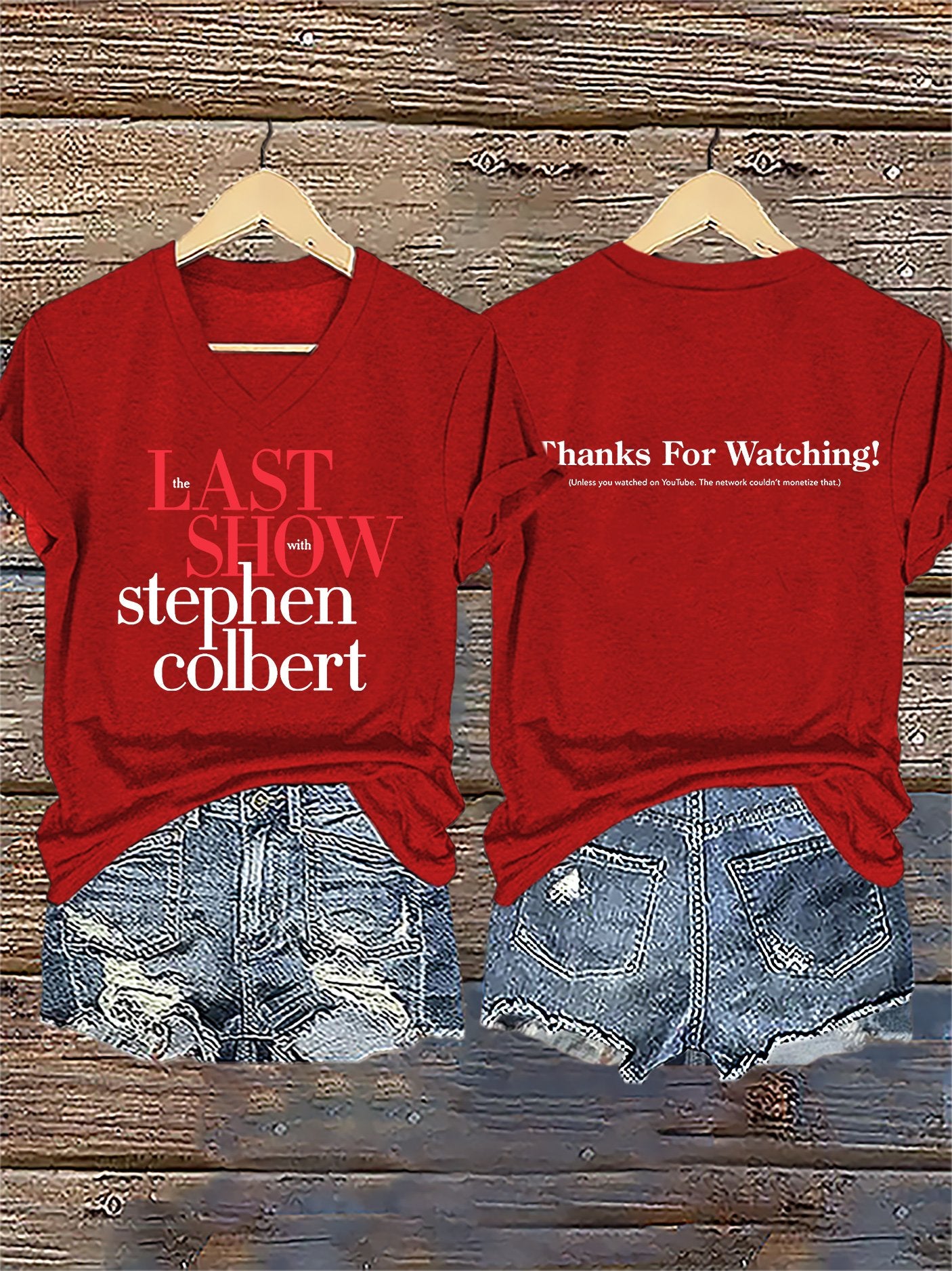 V-Neck Retro Last Show Print T-Shirt