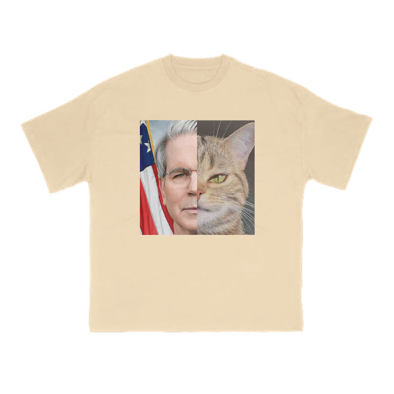 Unisex Confident Cat Patchwork Print T-shirt