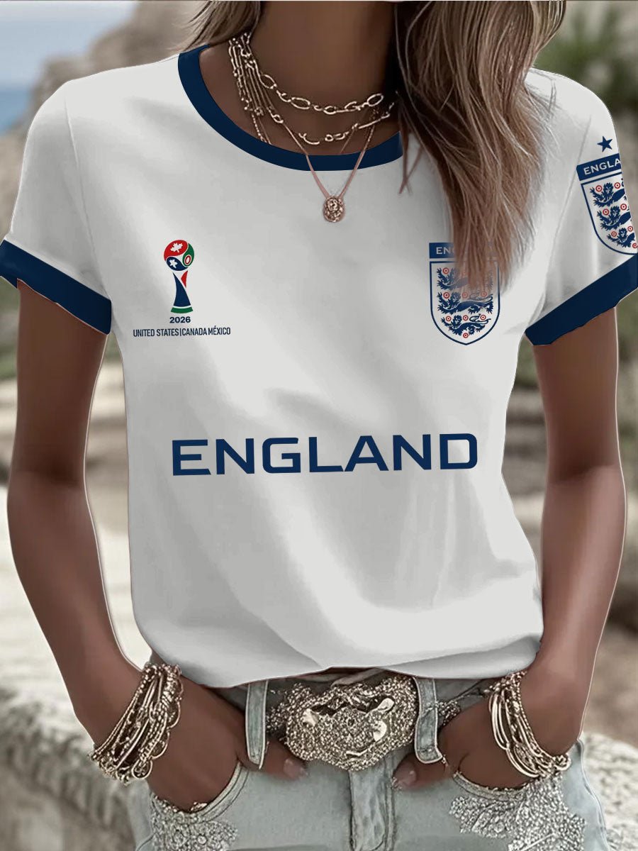 Women's UK Football Lover England 2026 Print Round Neck T-Shirt