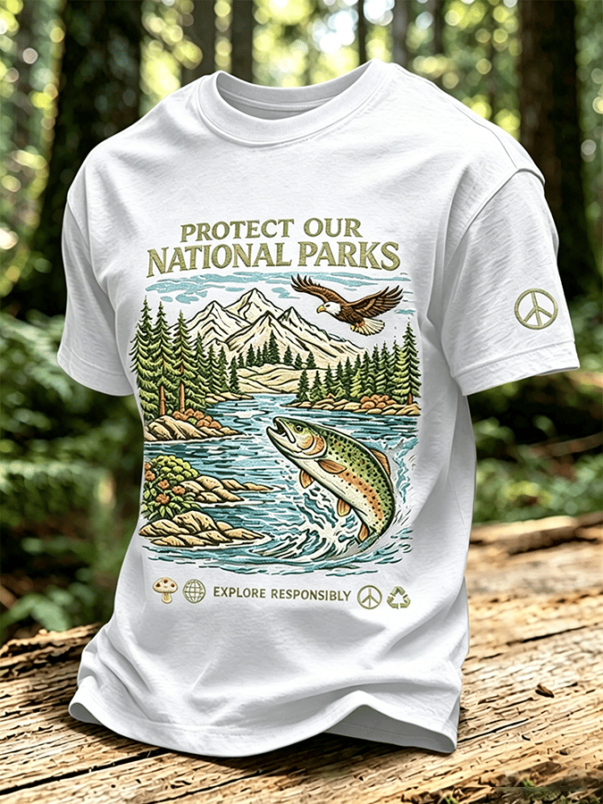 Protecting National Parks, Retro Salmon Nature Men's T-Shirt