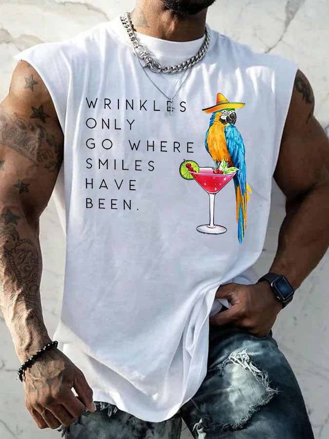 Retro Men's Wrinkles Only Go Where Smiles Have Been Print Tops Tank