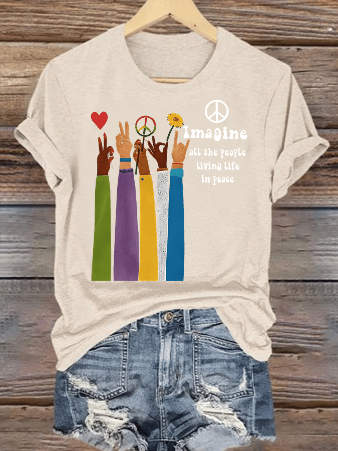 Women's Raised Hand Print Imagine Lyrics T-Shirt