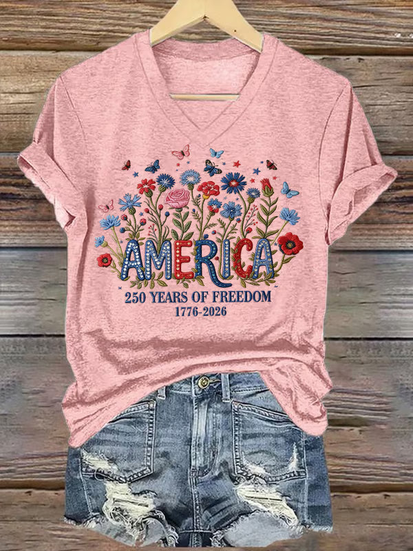 Women's casual retro American 250th T-shirt