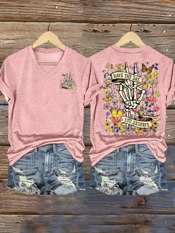 Women's Flower skull hand gesture Of WDNC Club We Do Not Care Menopause Perimenopause Print T-Shirt