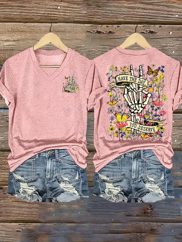 Women's Flower skull hand gesture Of WDNC Club We Do Not Care Menopause Perimenopause Print T-Shirt