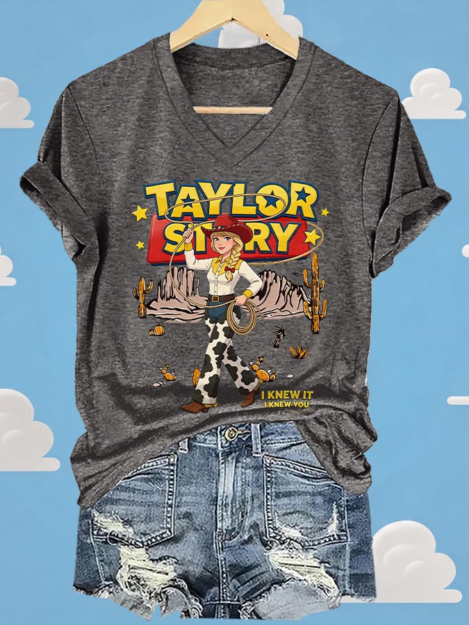 V-Neck Retro I Knew It Print T-Shirt