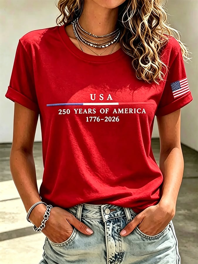Women's casual retro American 250th T-shirt