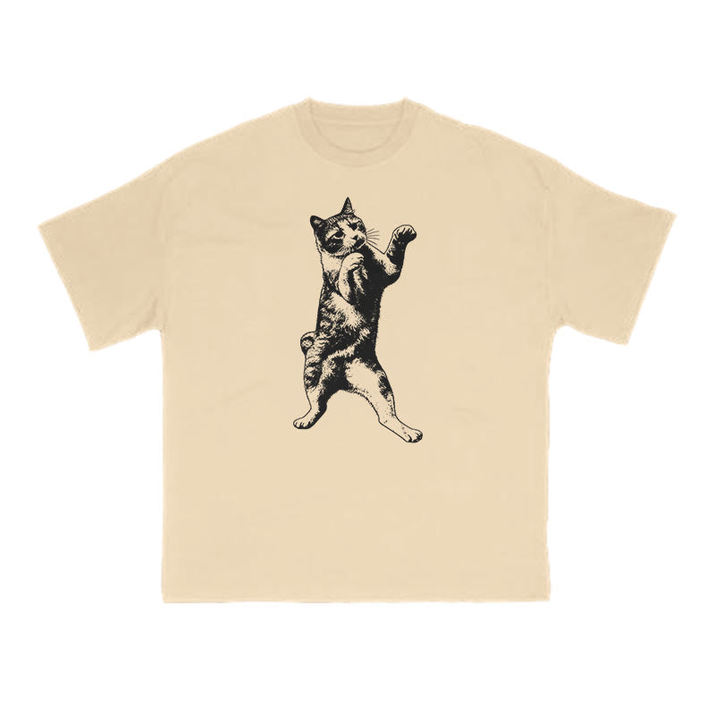Funny Fighting Cat Print T-shirt