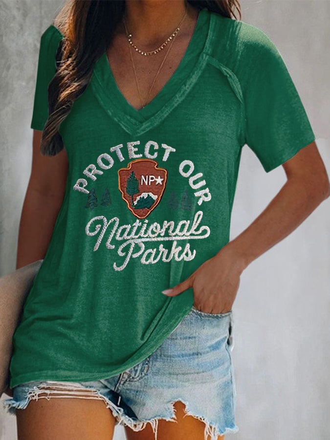 Women's Embroidered Protect National Parks Print T-Shirt