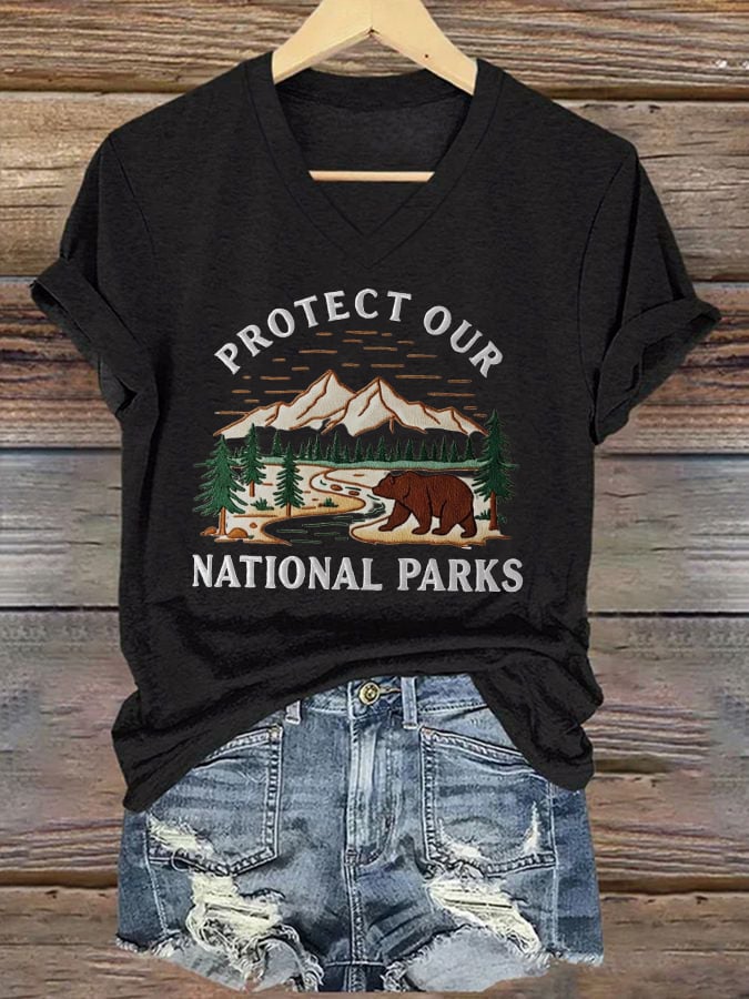 Women's Protect National Parks Print V-Neck T-Shirt