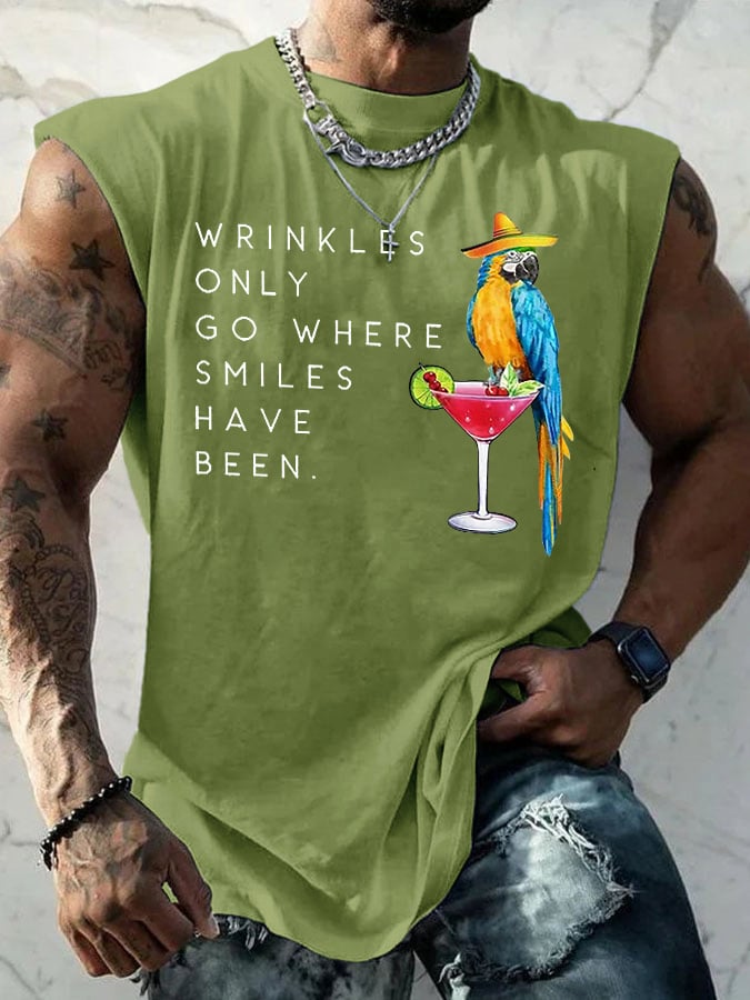 Retro Men's Wrinkles Only Go Where Smiles Have Been Print Tops Tank