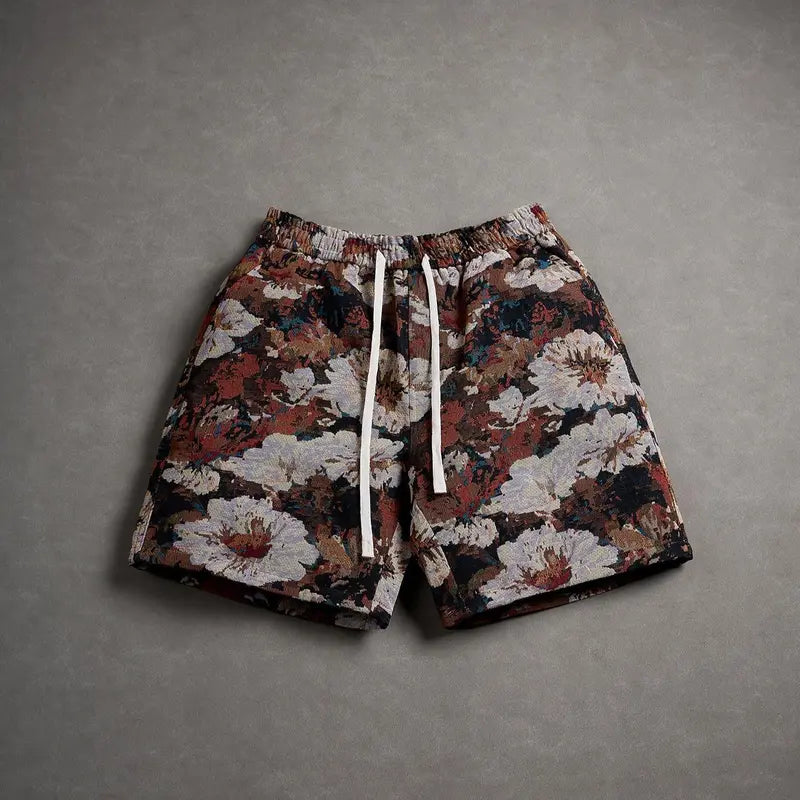 Unisex Retro Floral Jacquard Shorts