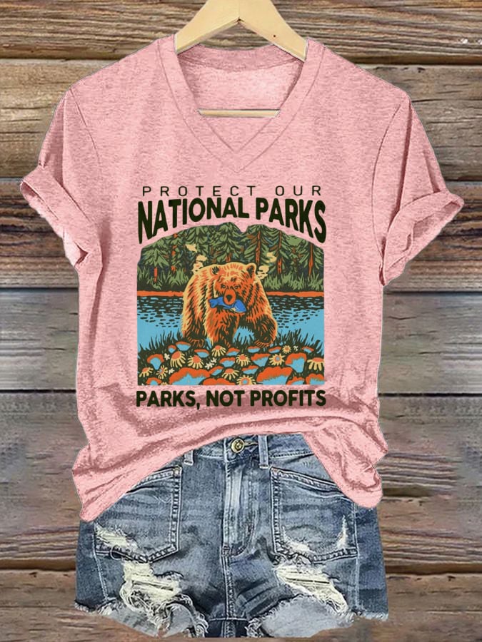 Women's Protect National Parks Print V-Neck T-Shirt