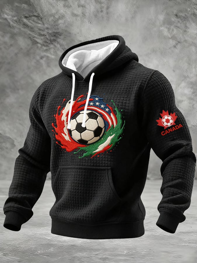 Men's Canadian Football Fan Color-Block Plaid Hooded Sweatshirt