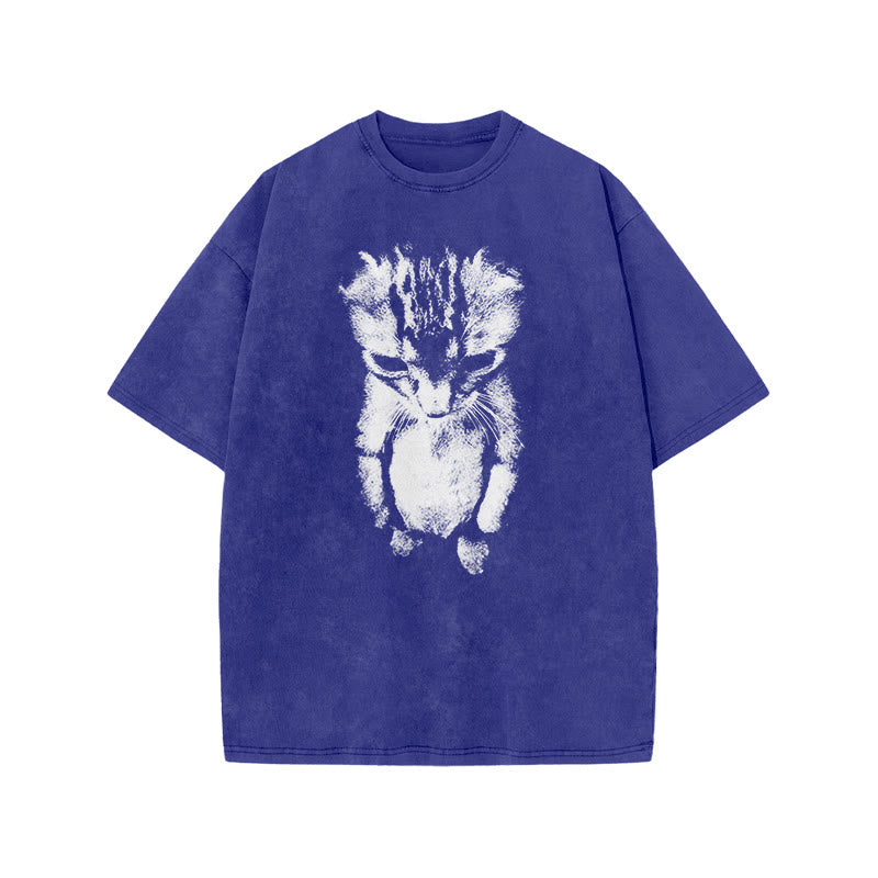 Funny Cat Meme Print Acid Washed T-shirt