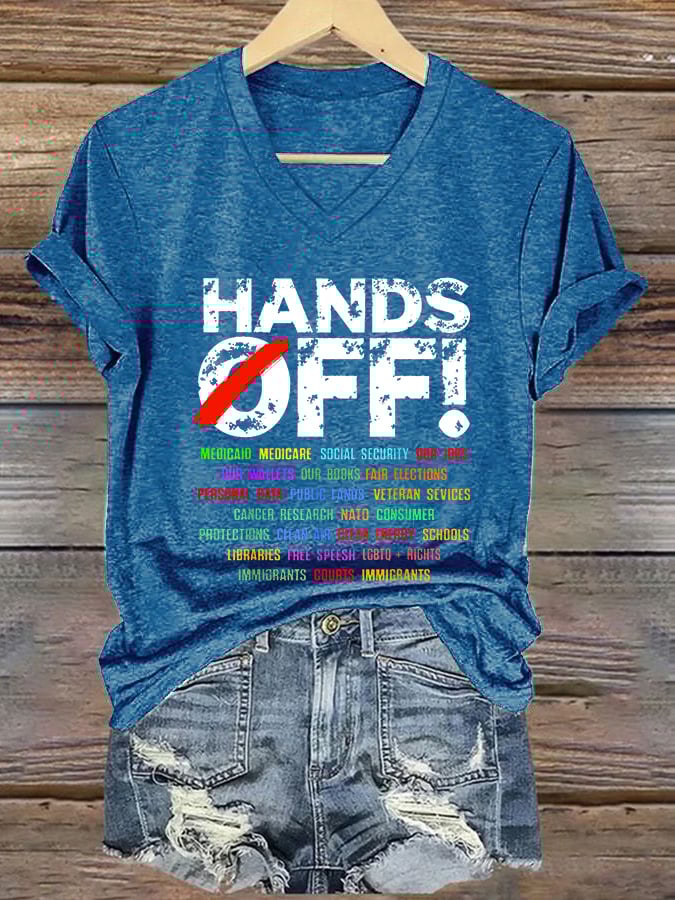 Women's Hands Off Protest Print Casual T-Shirt