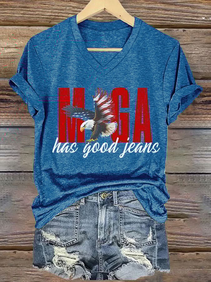 V-Neck Retro Has Good Jeans Print T-Shirt