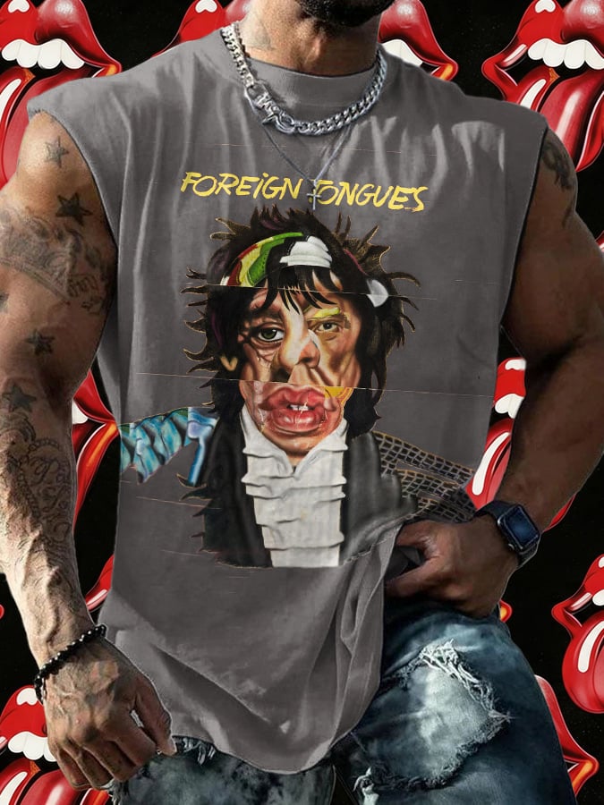 Retro Men's Foreign Tongues Print Tops Tank