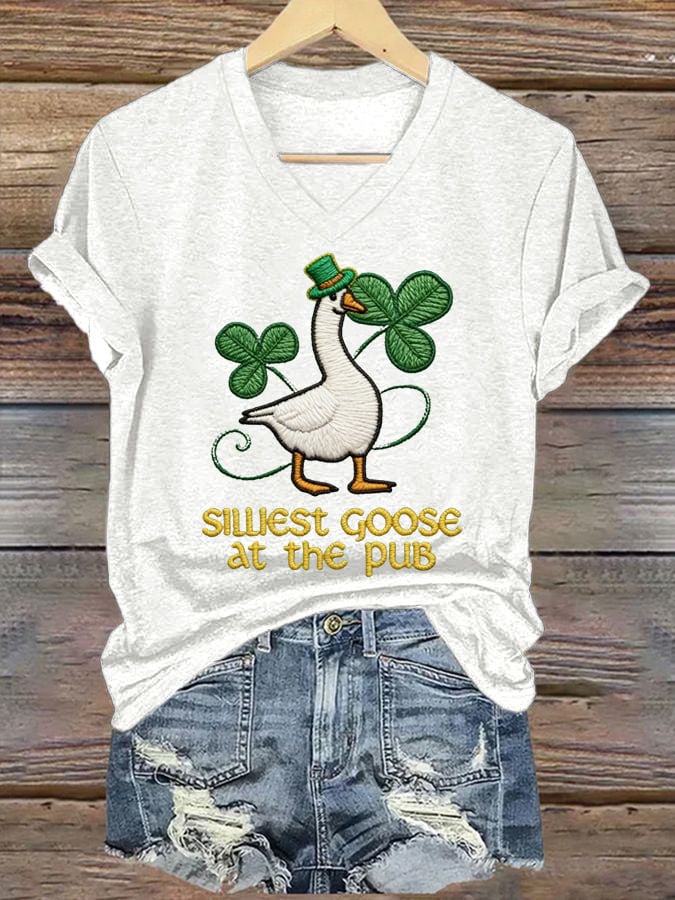 Women's vintage St. Patrick's Day print casual T-shirt