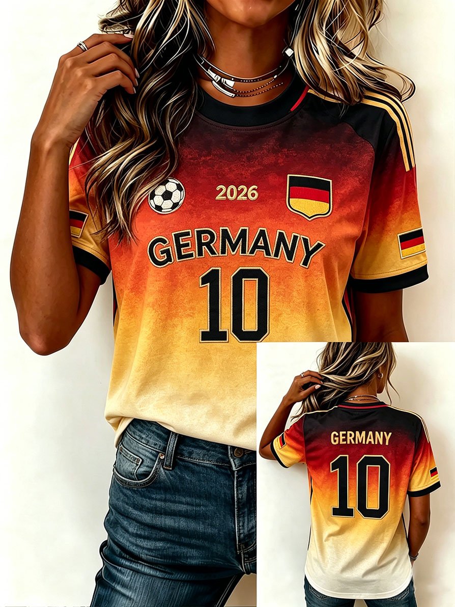 Women's Stylish Germany National Football Team Fan T-Shirt – Crew Neck, Short Sleeve