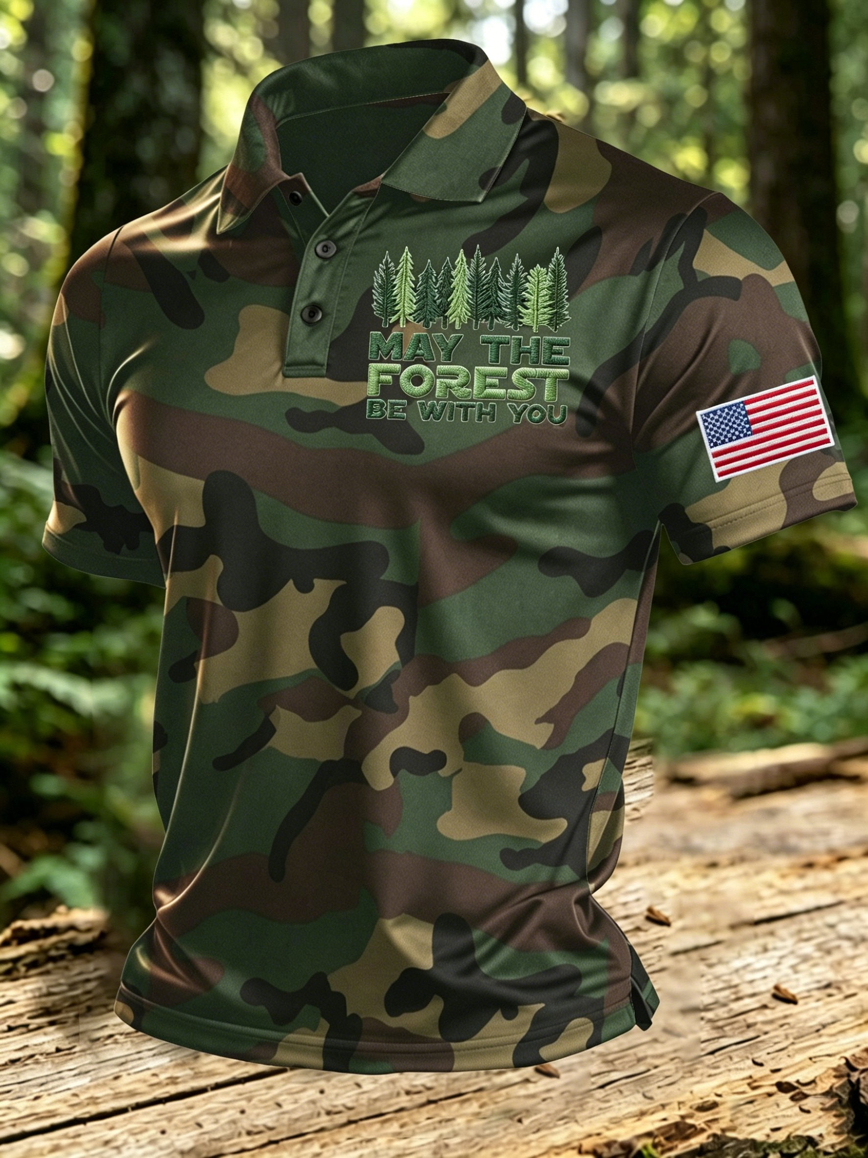 Men'S May The Forest Be With You Printed Polo Shirt